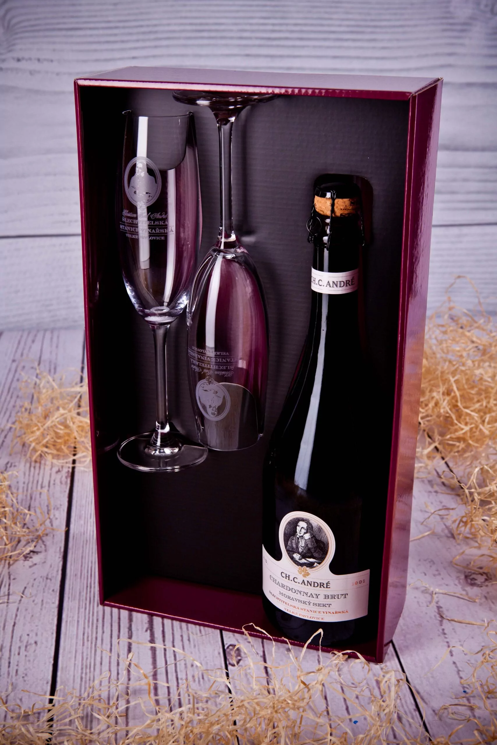 Bordó Dárková kazeta 2 skleničky a 1 sekt