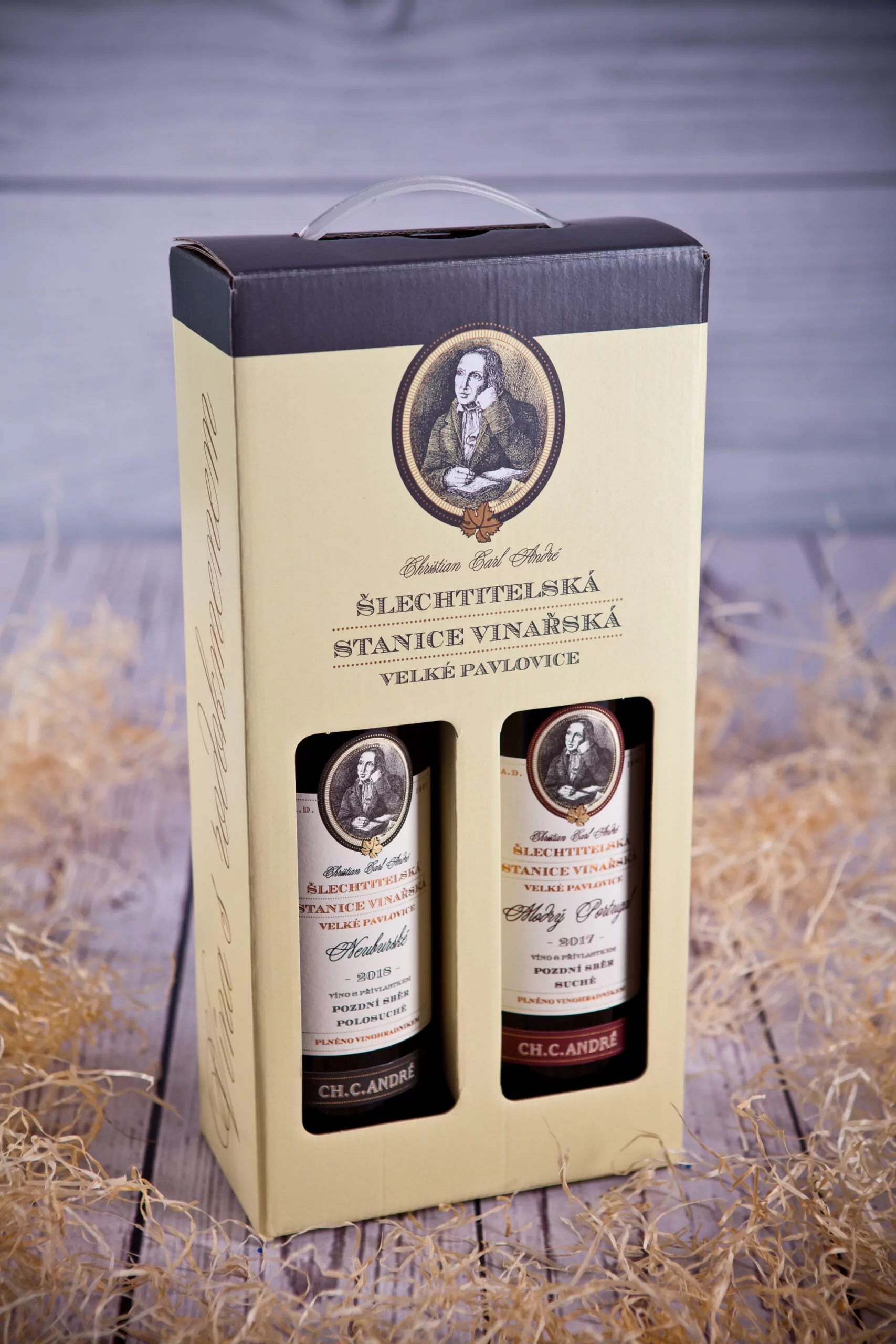 papírová dárková krabička 2 lahve ch.c.andré